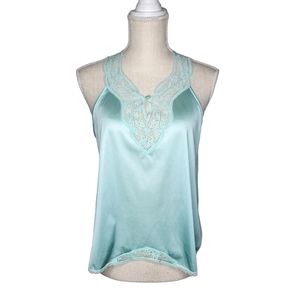 Vtg Vanity Fair Lace Tank Top Cami Small Aqua Blue Green 80s Mint